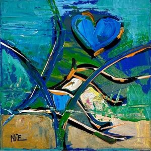 Blue Heart Canvas Art 8x8